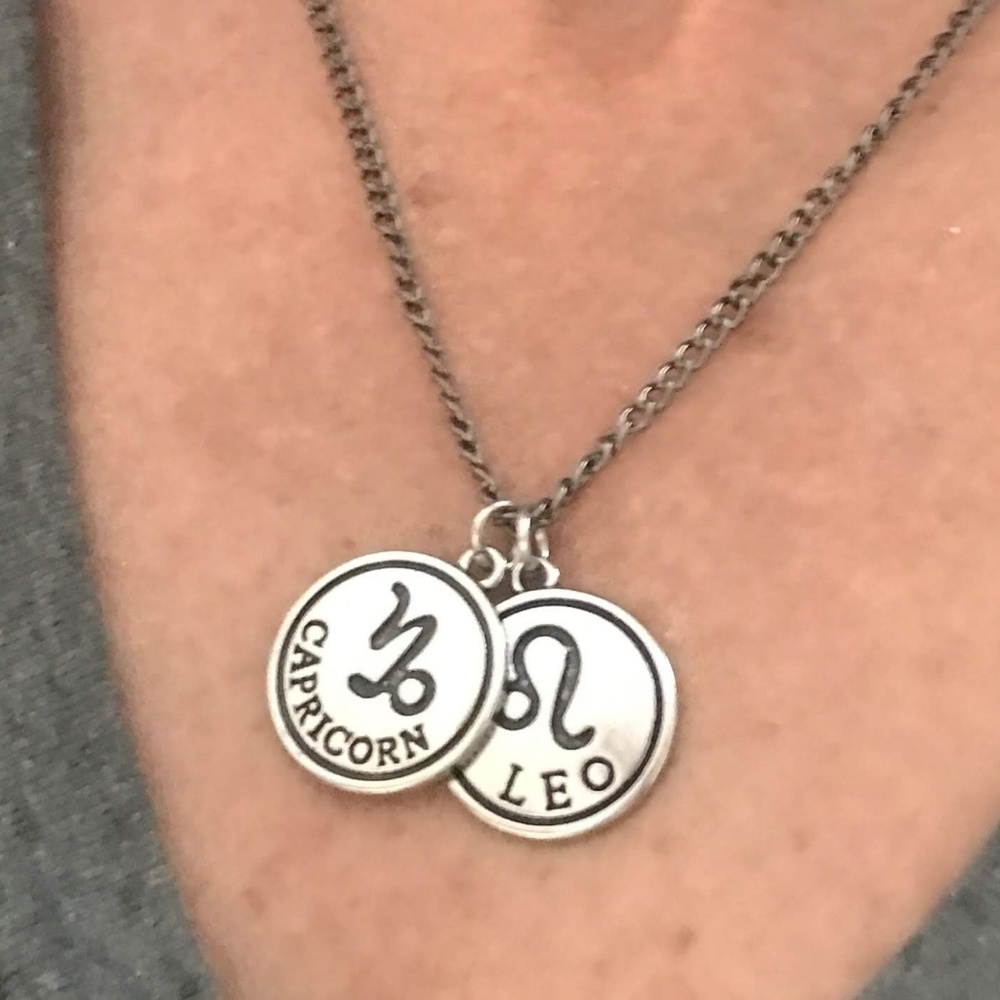 Zodiac Charm Necklace Silver Chain/Leather unisex